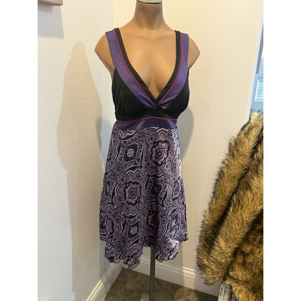 Women’s Studio Y Fit & Flare Semi Formal Paisley, Purple Black Dress Knee 11